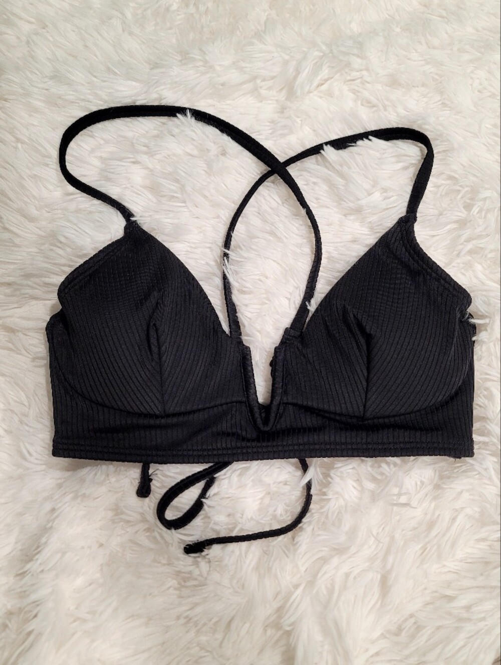 Shade & Shore Black Ribbed Triangle Bikini Top
